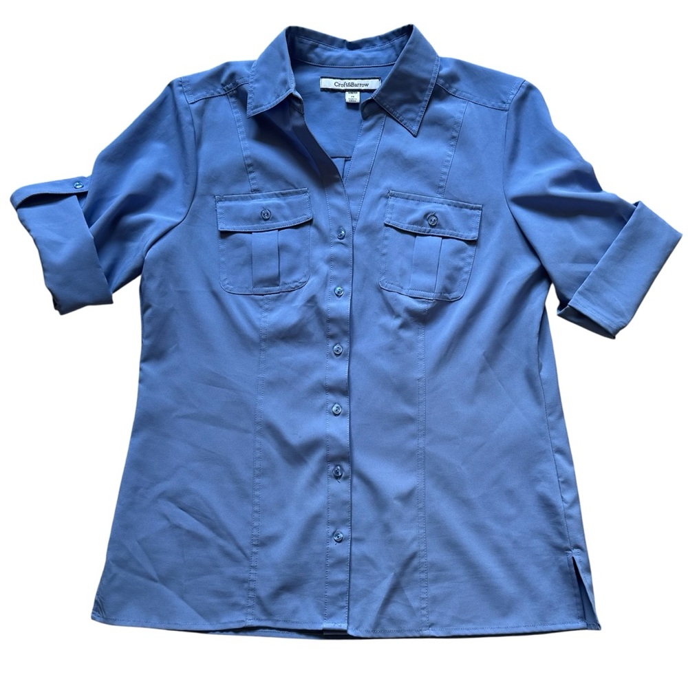 Croft & Barrow Light Blue Button Down Short Sleeve Shirt Size Medium